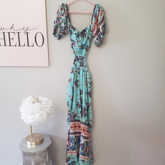 NWT Free People turquoise blue tropical floral print one piece jumpsuit, S - Picture 15 of 16